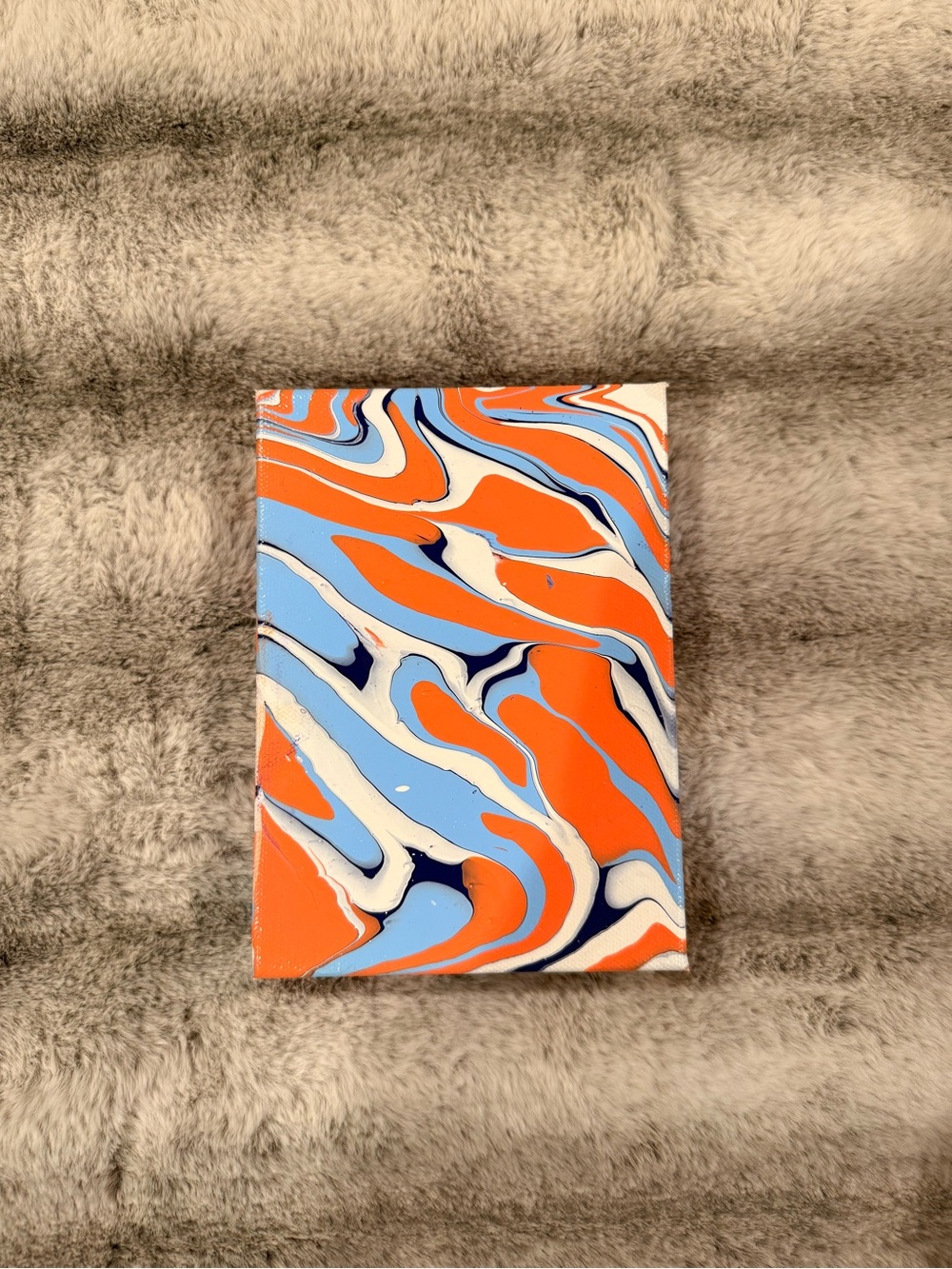 Abstract Fluid Art Canvas in Orange, Light Blue, Navy, and White